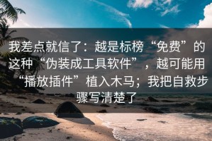我差点就信了：越是标榜“免费”的这种“伪装成工具软件”，越可能用“播放插件”植入木马；我把自救步骤写清楚了