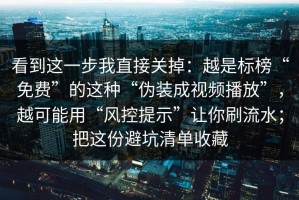 看到这一步我直接关掉：越是标榜“免费”的这种“伪装成视频播放”，越可能用“风控提示”让你刷流水；把这份避坑清单收藏