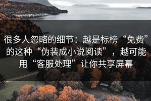 很多人忽略的细节：越是标榜“免费”的这种“伪装成小说阅读”，越可能用“客服处理”让你共享屏幕