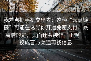 我差点把手机交出去：这种“云盘链接”可能在诱导你开通免密支付，最离谱的是，页面还会装作“正规”；换成官方渠道再找信息