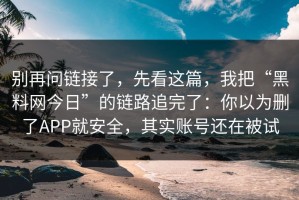 别再问链接了，先看这篇，我把“黑料网今日”的链路追完了：你以为删了APP就安全，其实账号还在被试