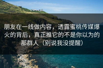 朋友在一线做内容，透露蜜桃传媒爆火的背后，真正推它的不是你以为的那群人（别说我没提醒）