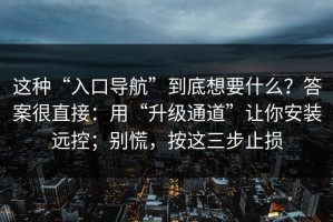 这种“入口导航”到底想要什么？答案很直接：用“升级通道”让你安装远控；别慌，按这三步止损