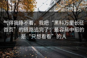 气得我睡不着，我把“黑料万里长征首页”的链路追完了：最容易中招的是“只想看看”的人