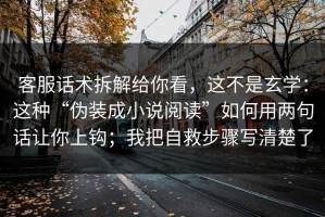 客服话术拆解给你看，这不是玄学：这种“伪装成小说阅读”如何用两句话让你上钩；我把自救步骤写清楚了