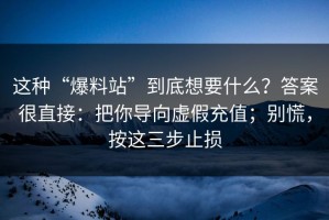 这种“爆料站”到底想要什么？答案很直接：把你导向虚假充值；别慌，按这三步止损