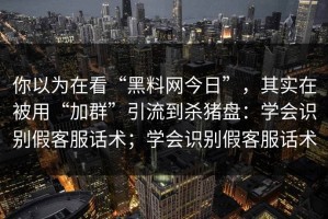 你以为在看“黑料网今日”，其实在被用“加群”引流到杀猪盘：学会识别假客服话术；学会识别假客服话术
