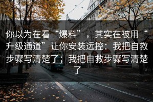 你以为在看“爆料”，其实在被用“升级通道”让你安装远控：我把自救步骤写清楚了；我把自救步骤写清楚了