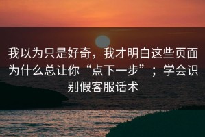我以为只是好奇，我才明白这些页面为什么总让你“点下一步”；学会识别假客服话术