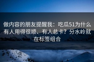 做内容的朋友提醒我：吃瓜51为什么有人用得很顺、有人总卡？分水岭就在标签组合