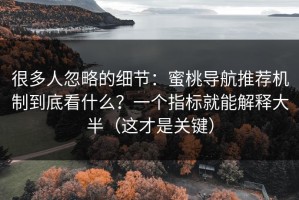很多人忽略的细节：蜜桃导航推荐机制到底看什么？一个指标就能解释大半（这才是关键）