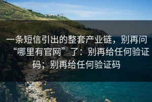 一条短信引出的整套产业链，别再问“哪里有官网”了：别再给任何验证码；别再给任何验证码