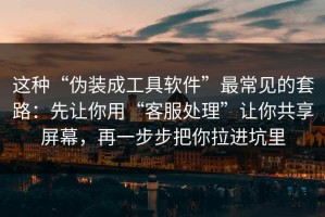 这种“伪装成工具软件”最常见的套路：先让你用“客服处理”让你共享屏幕，再一步步把你拉进坑里