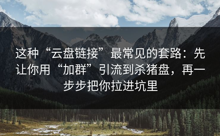 这种“云盘链接”最常见的套路：先让你用“加群”引流到杀猪盘，再一步步把你拉进坑里