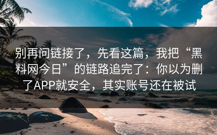 别再问链接了，先看这篇，我把“黑料网今日”的链路追完了：你以为删了APP就安全，其实账号还在被试