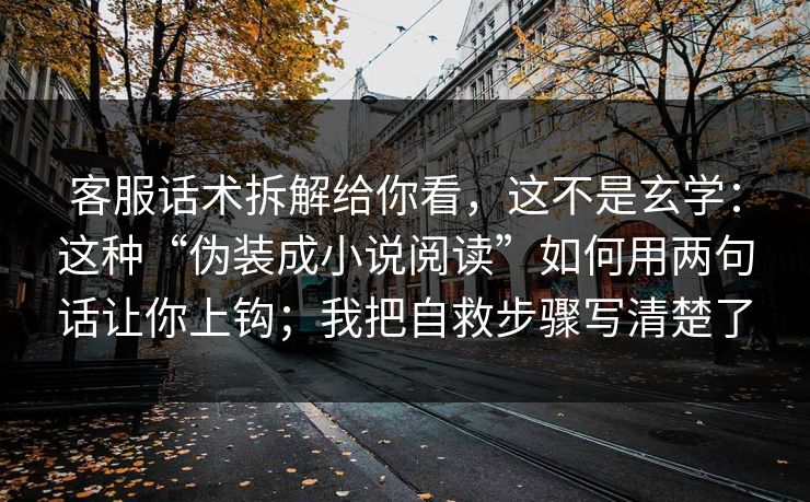 客服话术拆解给你看，这不是玄学：这种“伪装成小说阅读”如何用两句话让你上钩；我把自救步骤写清楚了