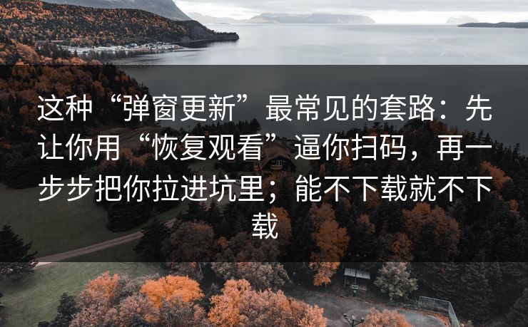 这种“弹窗更新”最常见的套路：先让你用“恢复观看”逼你扫码，再一步步把你拉进坑里；能不下载就不下载