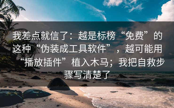 我差点就信了：越是标榜“免费”的这种“伪装成工具软件”，越可能用“播放插件”植入木马；我把自救步骤写清楚了