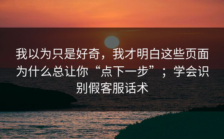 我以为只是好奇，我才明白这些页面为什么总让你“点下一步”；学会识别假客服话术