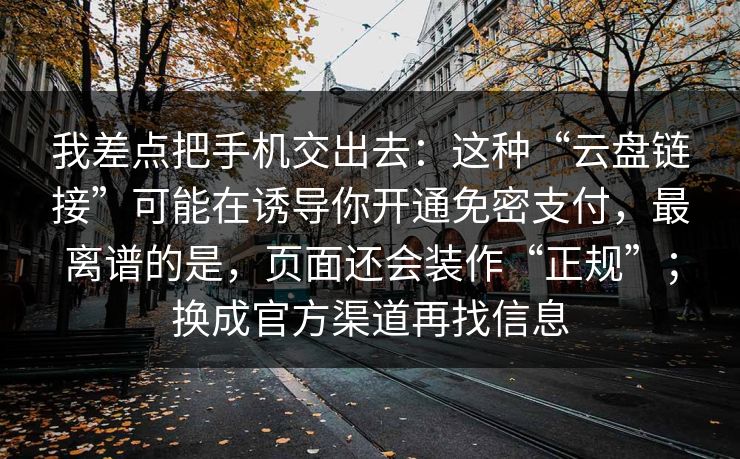 我差点把手机交出去：这种“云盘链接”可能在诱导你开通免密支付，最离谱的是，页面还会装作“正规”；换成官方渠道再找信息