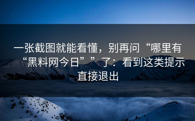 一张截图就能看懂，别再问“哪里有“黑料网今日””了：看到这类提示直接退出